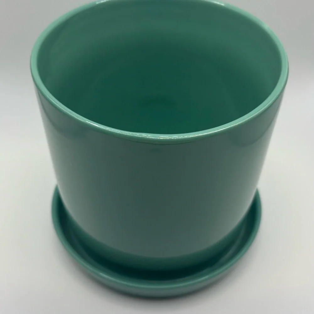 Turquoise Aqua Green Planter Pot with Saucer Porcelain Glossy 5” y2K Modern
